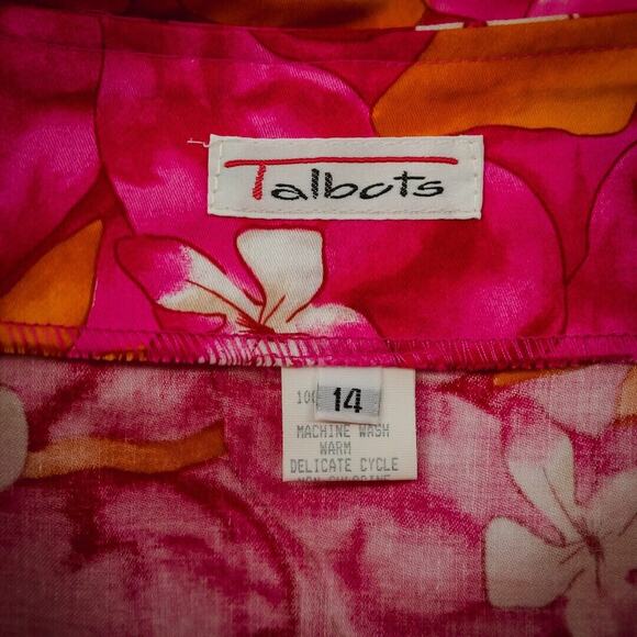 Talbots Size 14 Pink Hawaiian Tropical Floral Print Wrap Tie Midi Cotton Skirt - Picture 3 of 6
